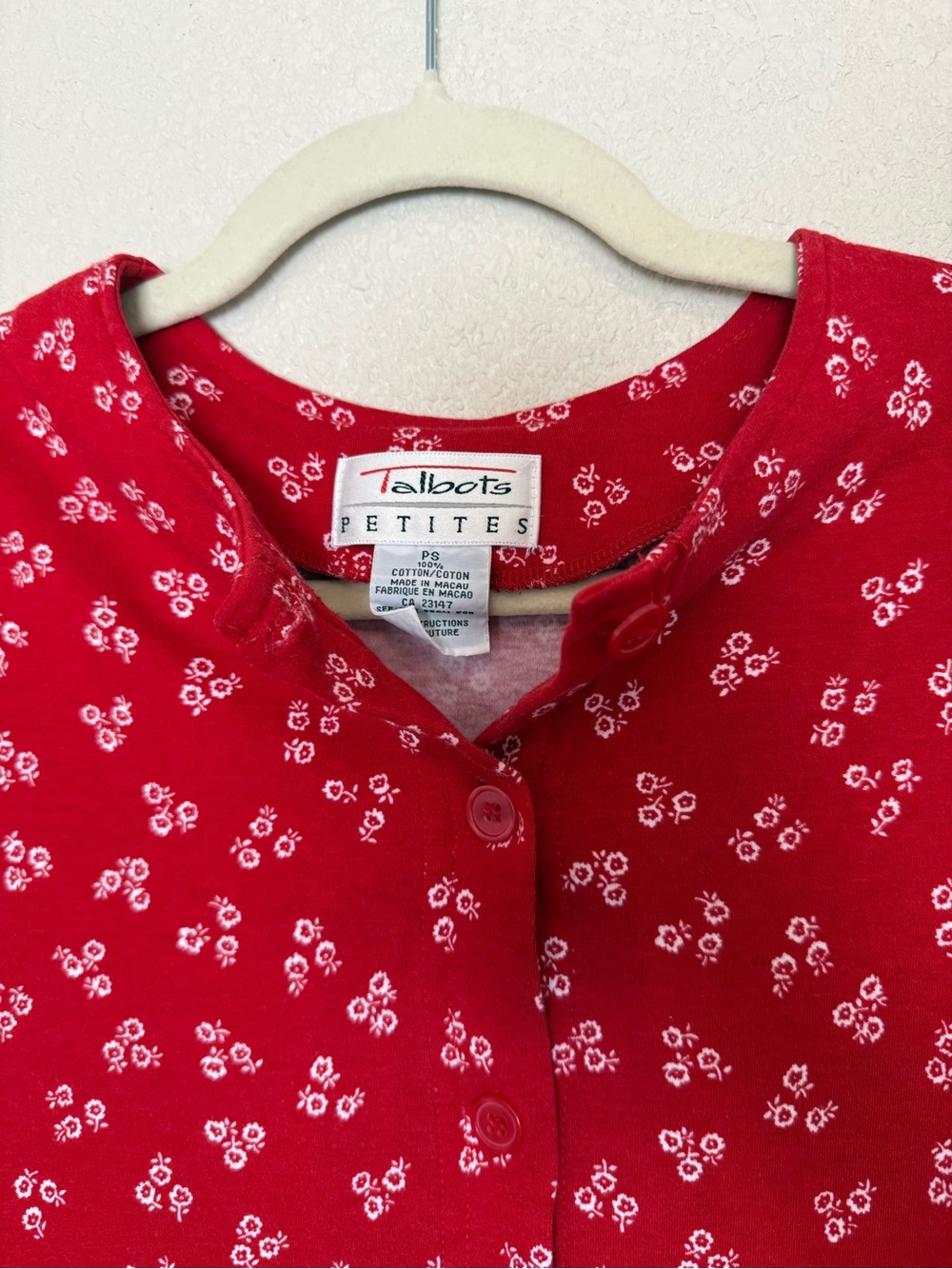Talbots - 100% Cotton Red Floral Button-Front Midi Dress (PS) Vintage - Picture 8 of 8